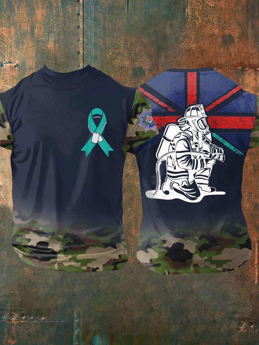 Men's PTSD Awareness Veteran Fire Survice Printed T-shirt