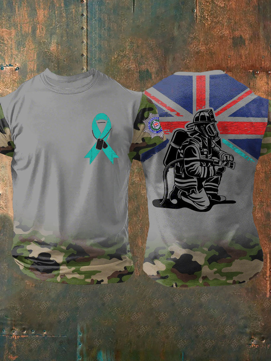Men's PTSD Awareness Veteran Fire Survice Printed T-shirt