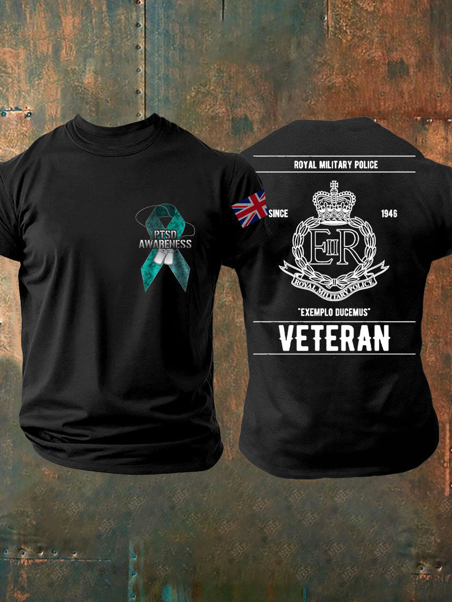 Men's PTSD Awareness Veteran Police Printed T-shirt