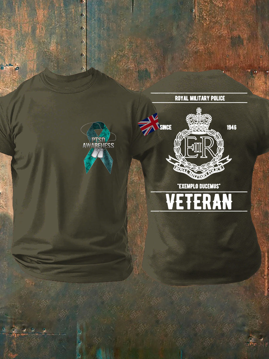 Men's PTSD Awareness Veteran Police Printed T-shirt