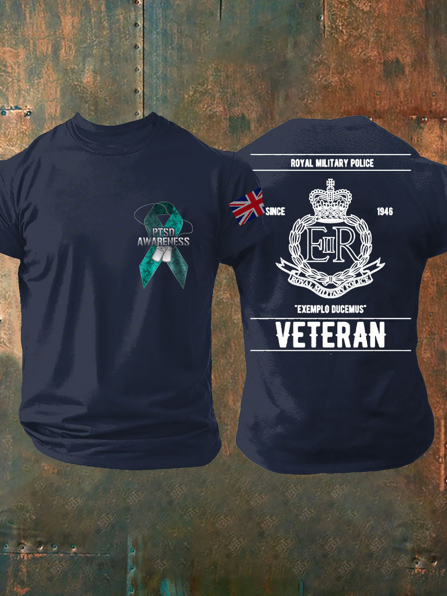 Men's PTSD Awareness Veteran Police Printed T-shirt