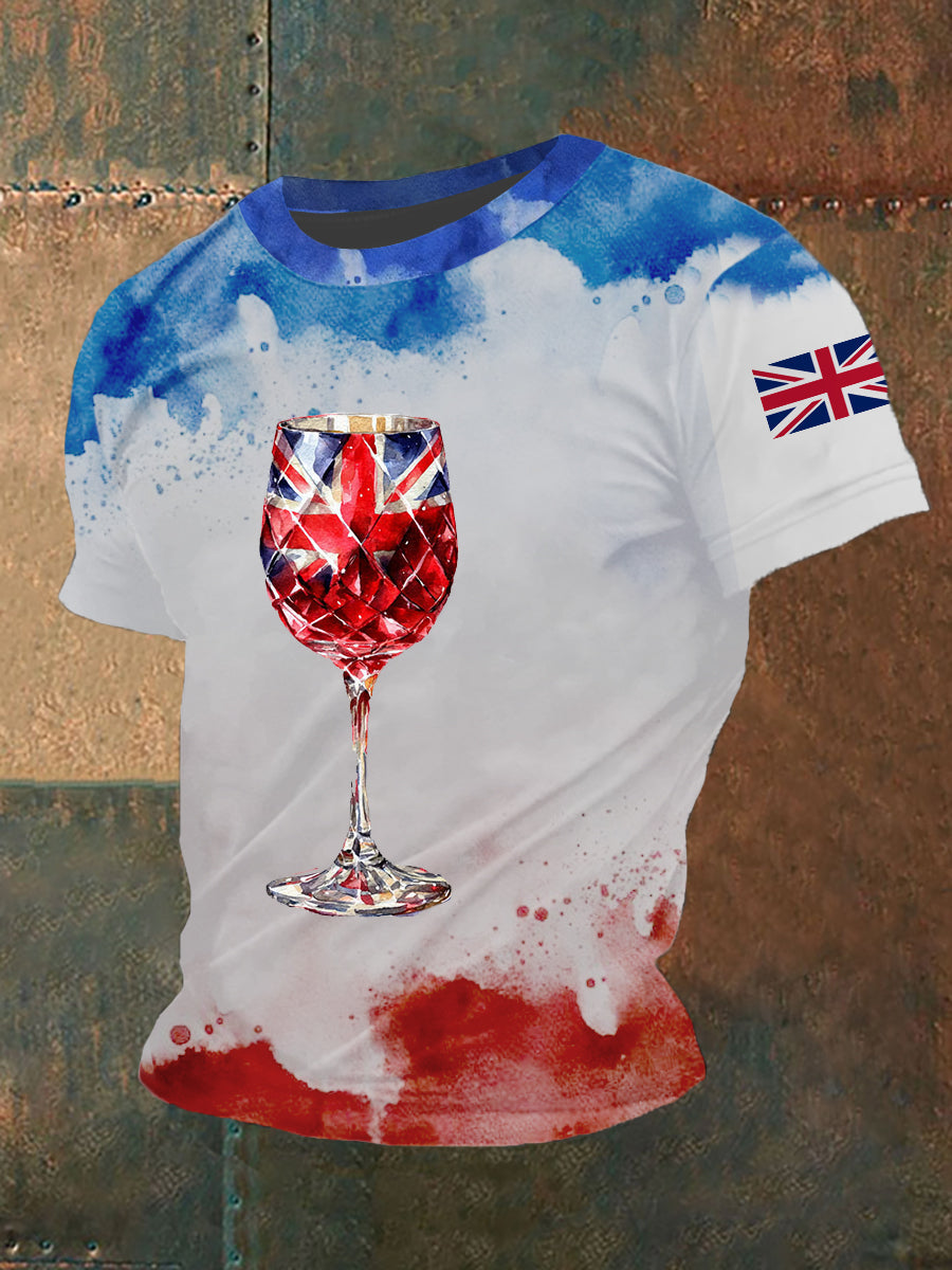Men's Union Jack Wine Glass Short Sleeves T-shirt