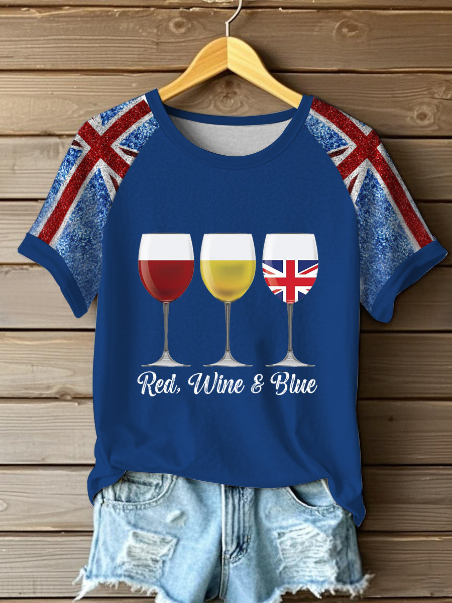 Women's Union Jack Wine Glass Round Neck Short Sleeve T-shirt
