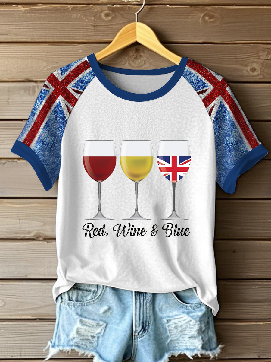 Women's Union Jack Wine Glass Round Neck Short Sleeve T-shirt