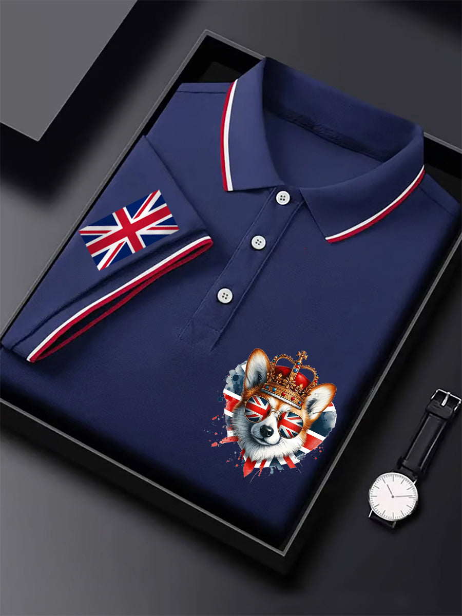 Men's England Flag British Royal Corgi Casual Short Sleeve Top