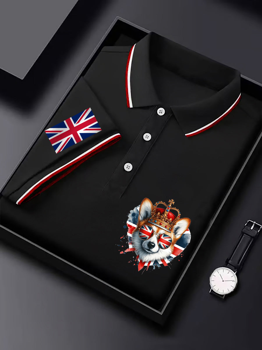 Men's England Flag British Royal Corgi Casual Short Sleeve Top