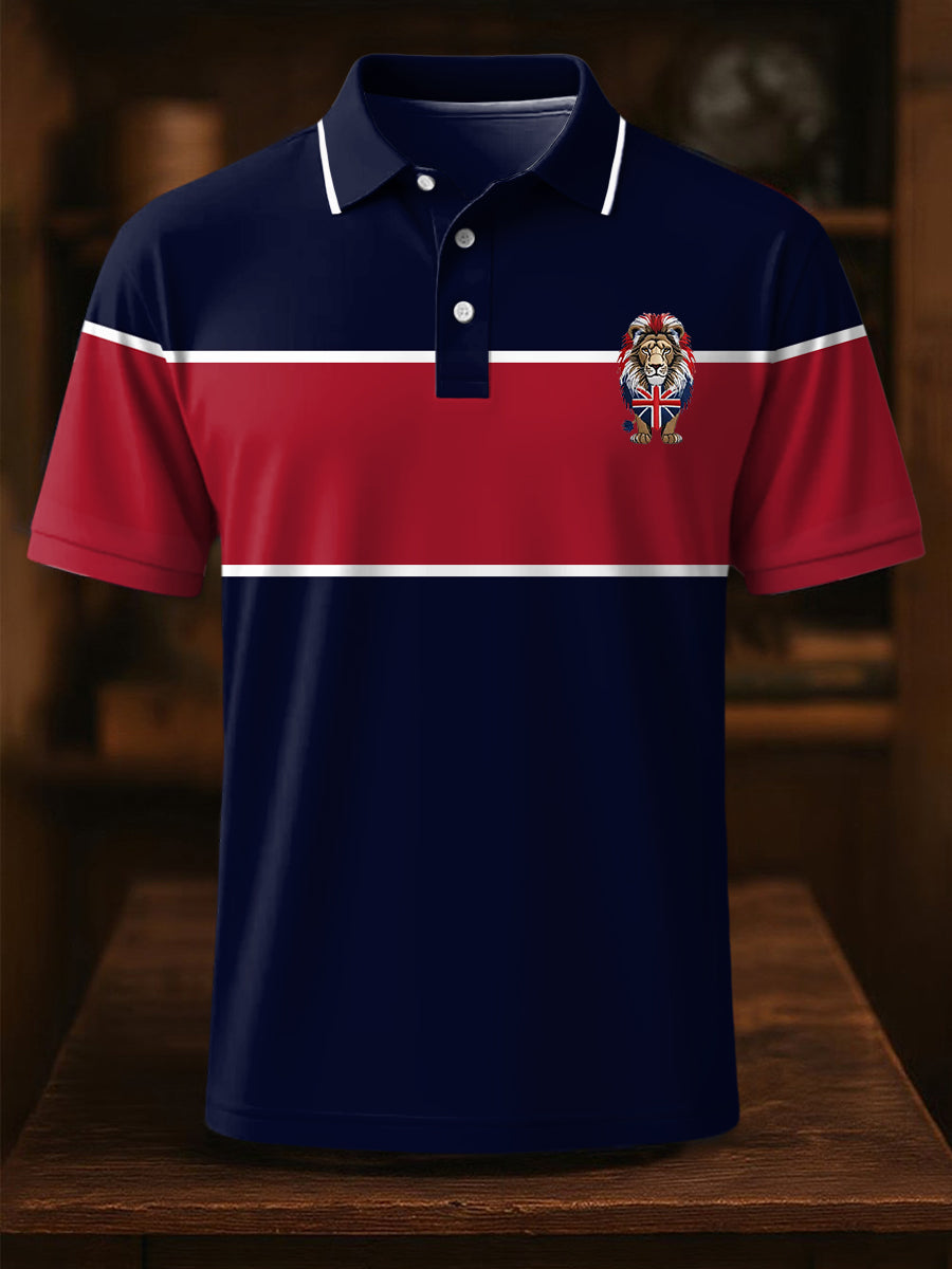 Men's Union Jack Lion Stripes Print Casual Top