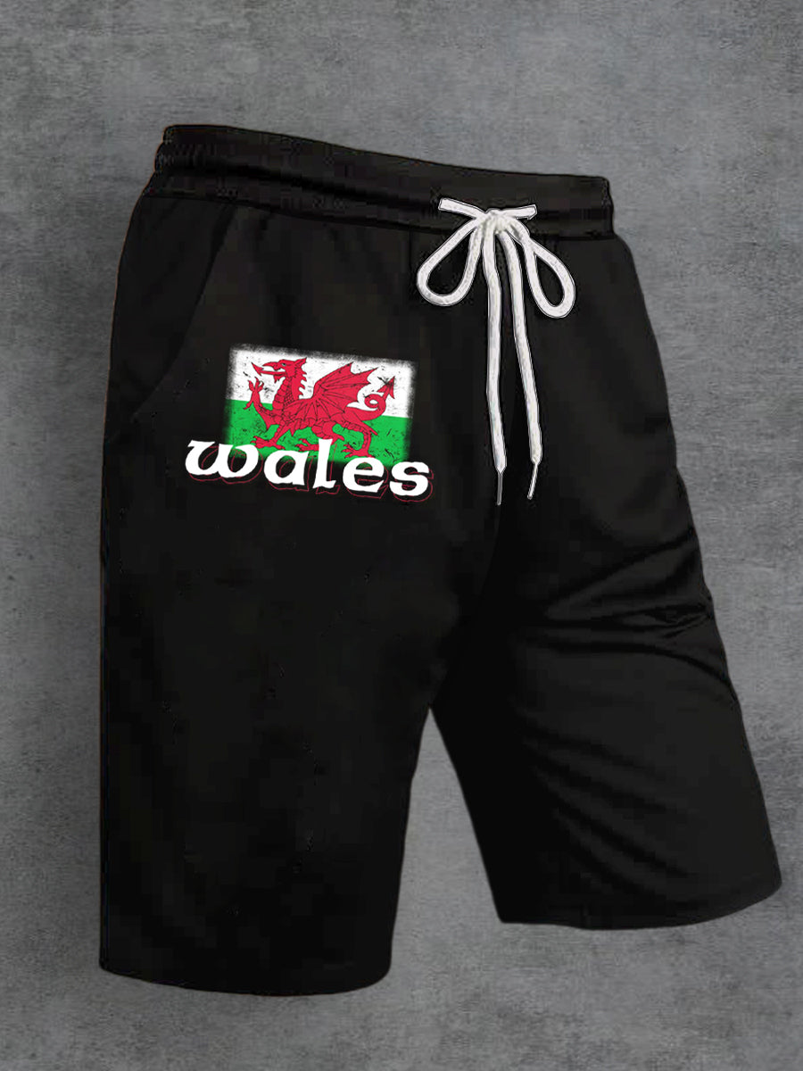 Men's Welsh Flag Printed Drawstring Shorts