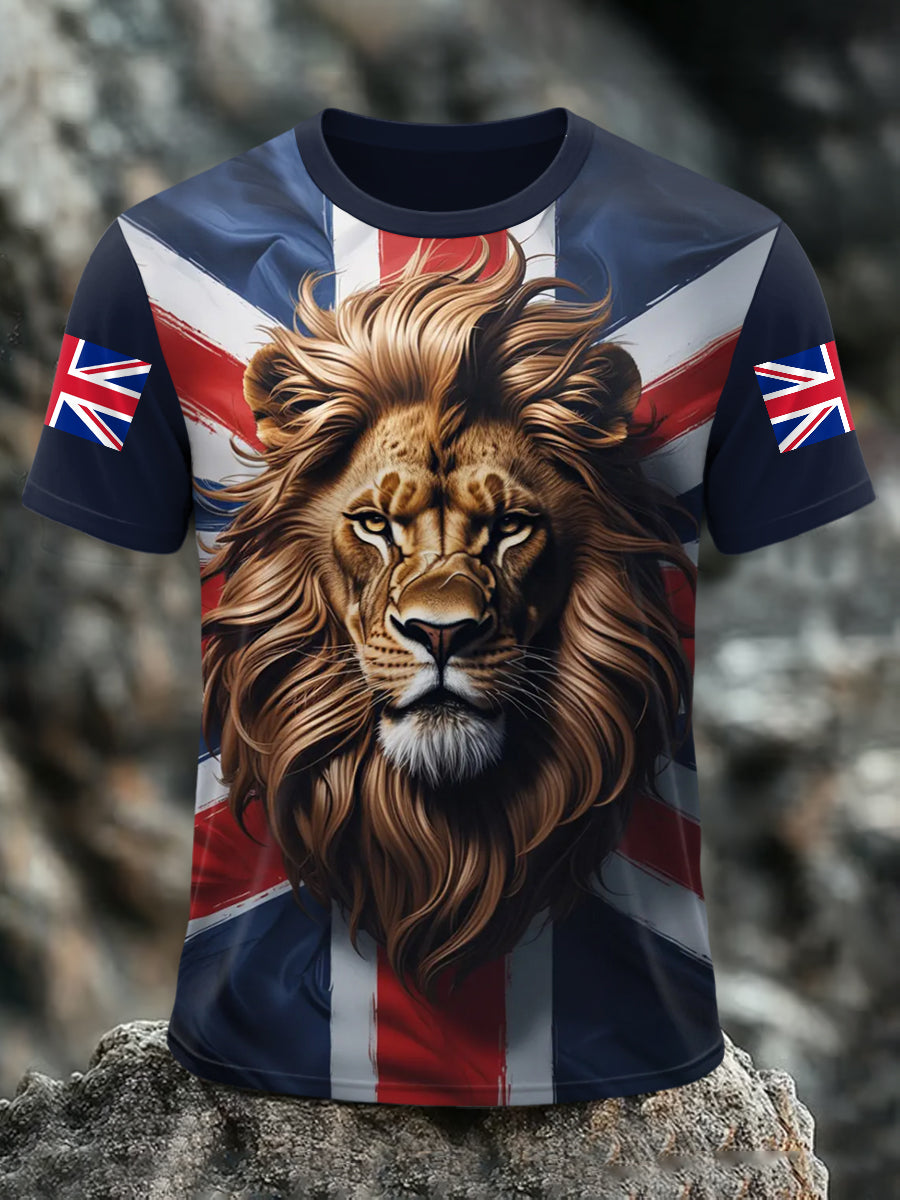 Men's Union Jack Lion Print Casual Tee