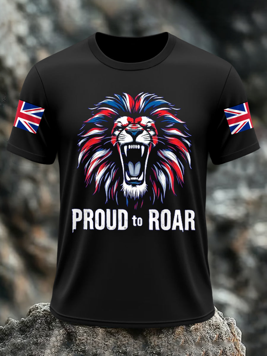 Men's Proud To Roar Union Jack Lion Print Casual Tee