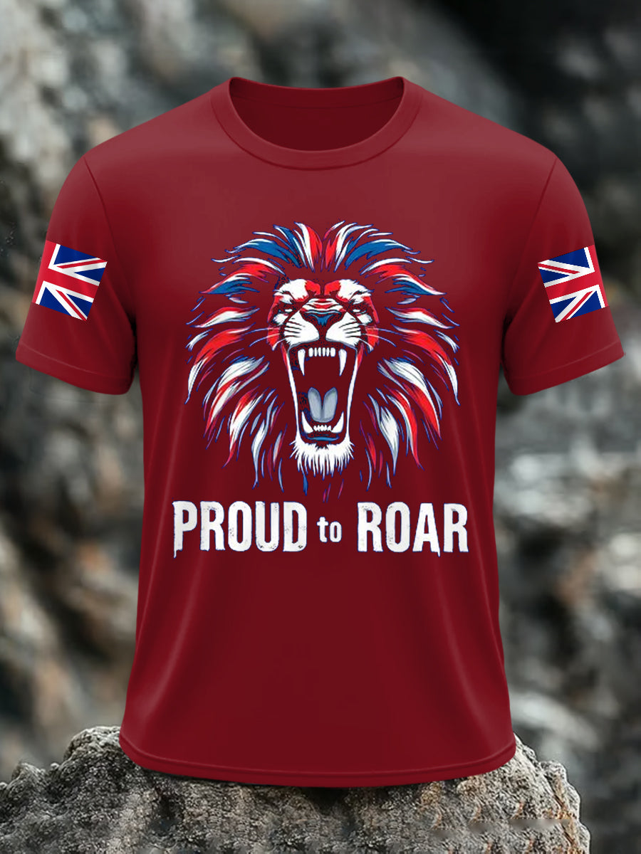 Men's Proud To Roar Union Jack Lion Print Casual Tee