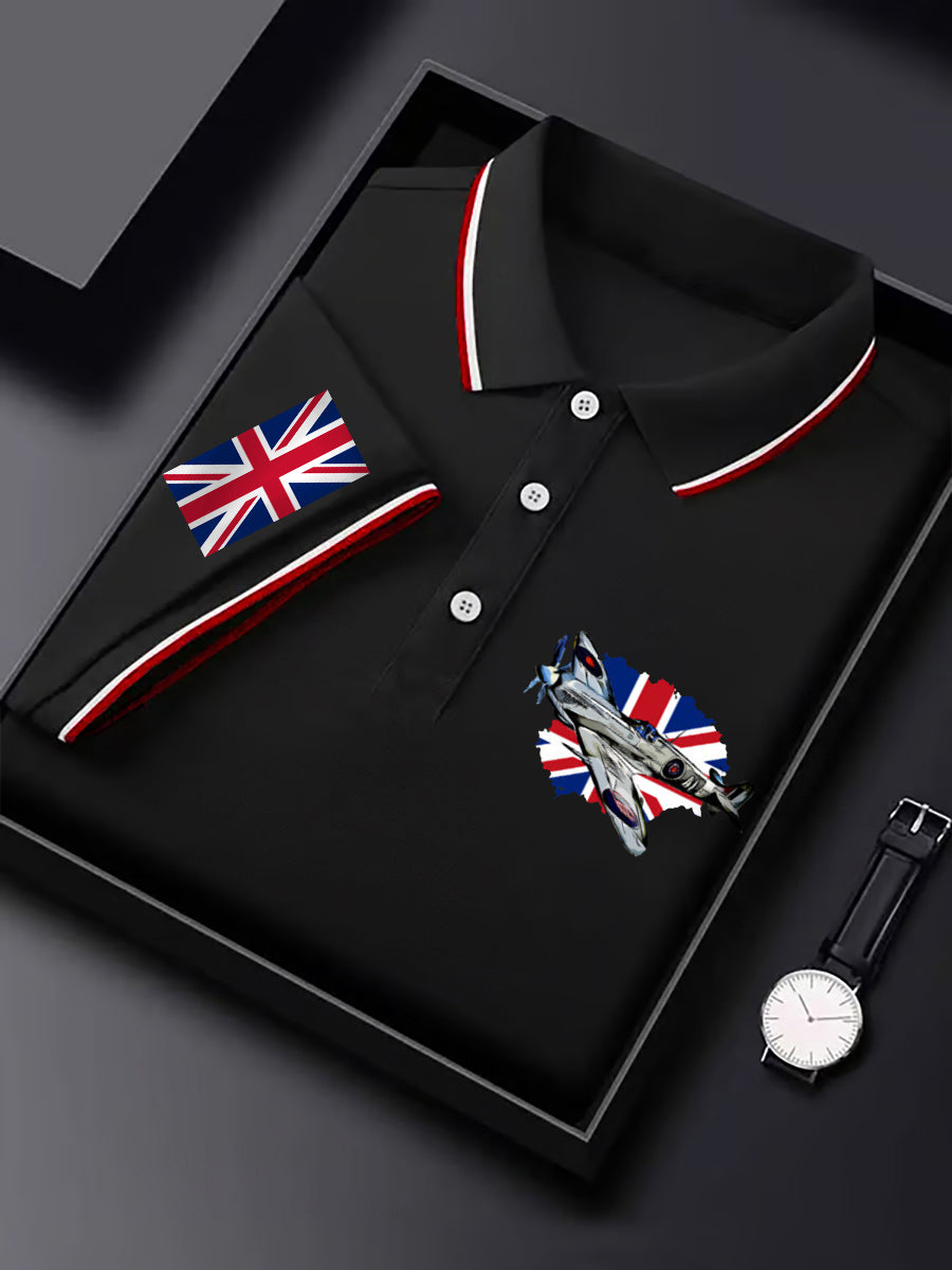 Men's Vintage Supermarine Spitfire British Flag Print Casual Top