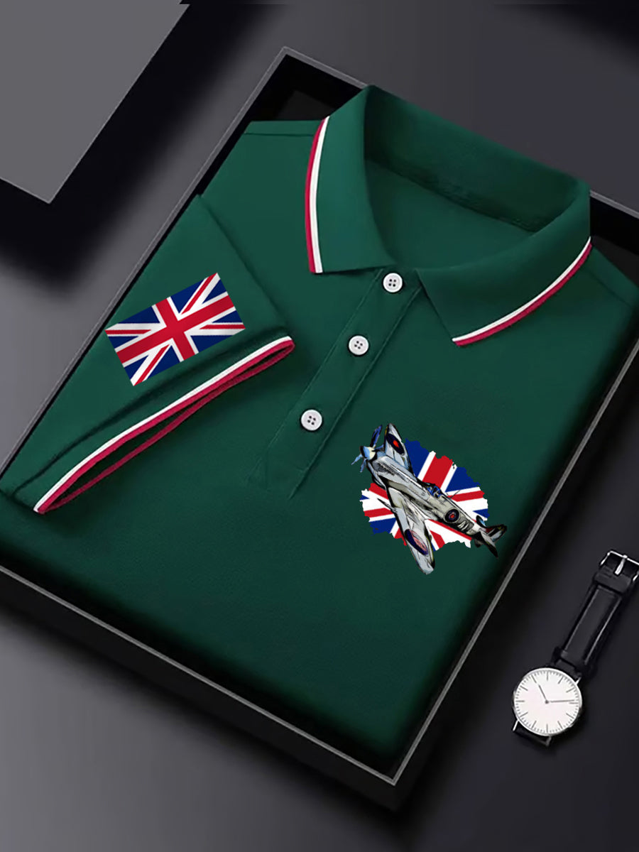 Men's Vintage Supermarine Spitfire British Flag Print Casual Top