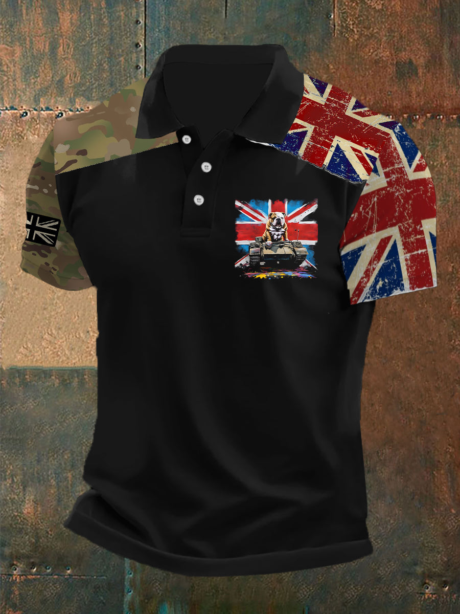 Men's Vintage British Bulldog Army British Flag Print Casual Short Sleeve Top
