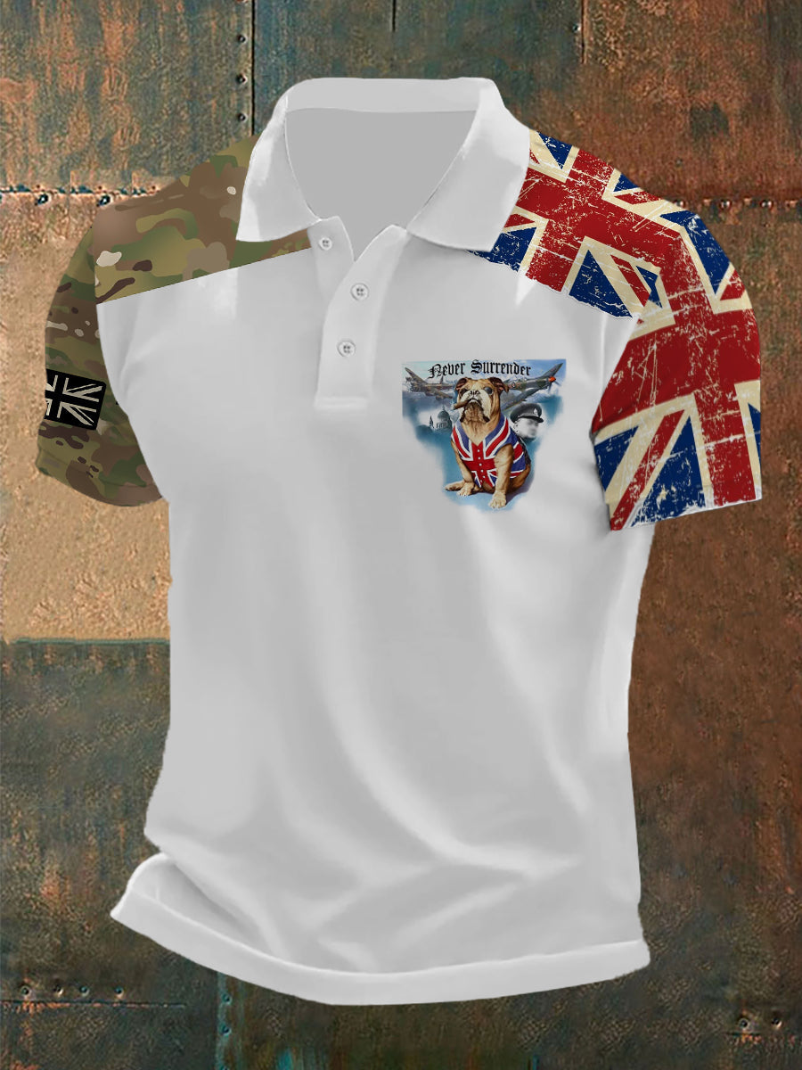 Men's Vintage British Bulldog Army British Flag Print Casual Short Sleeve Top