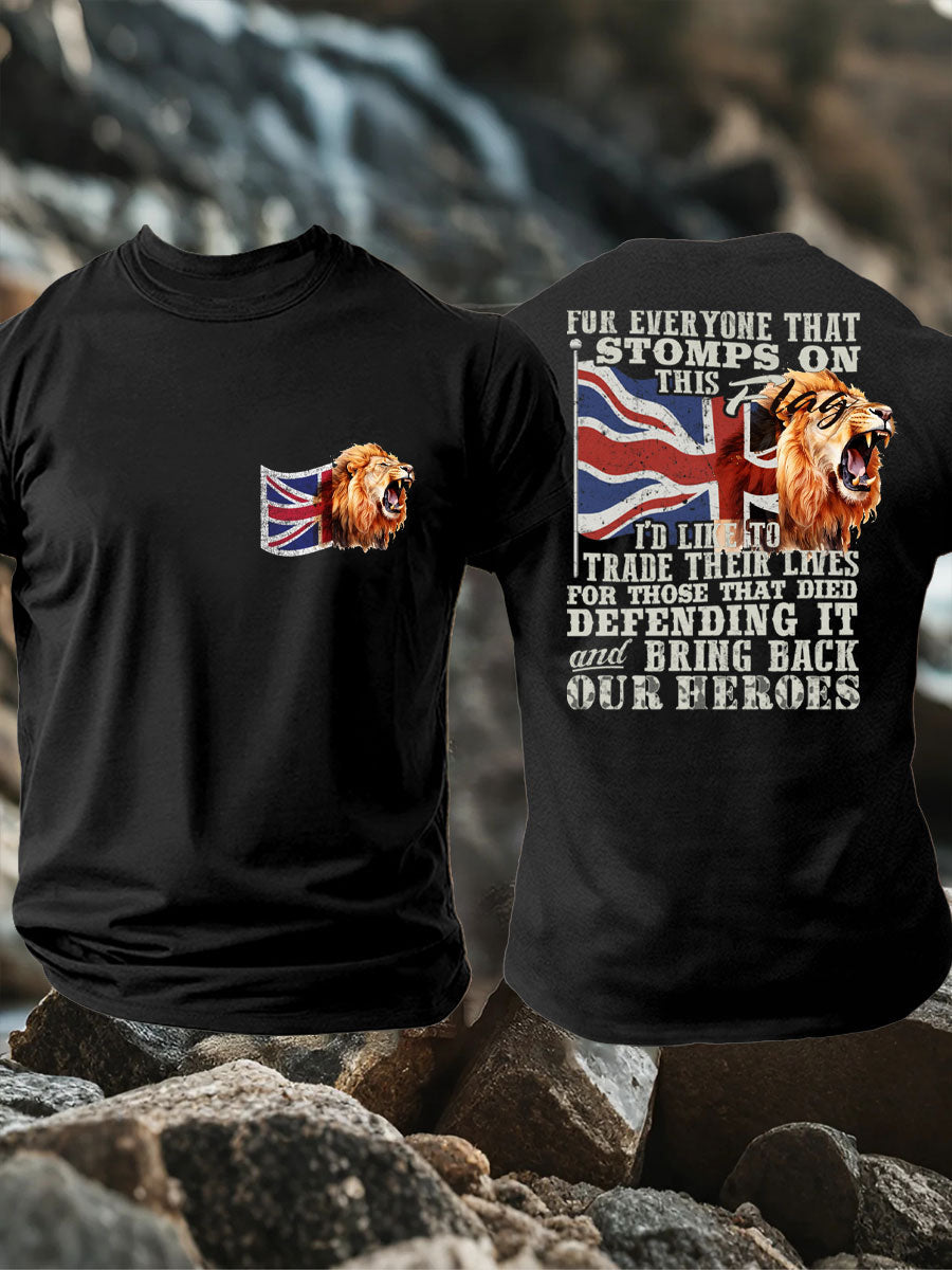 Men's UK Flag Lion Patriotic Printed T-shirt