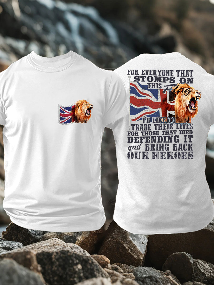 Men's UK Flag Lion Patriotic Printed T-shirt