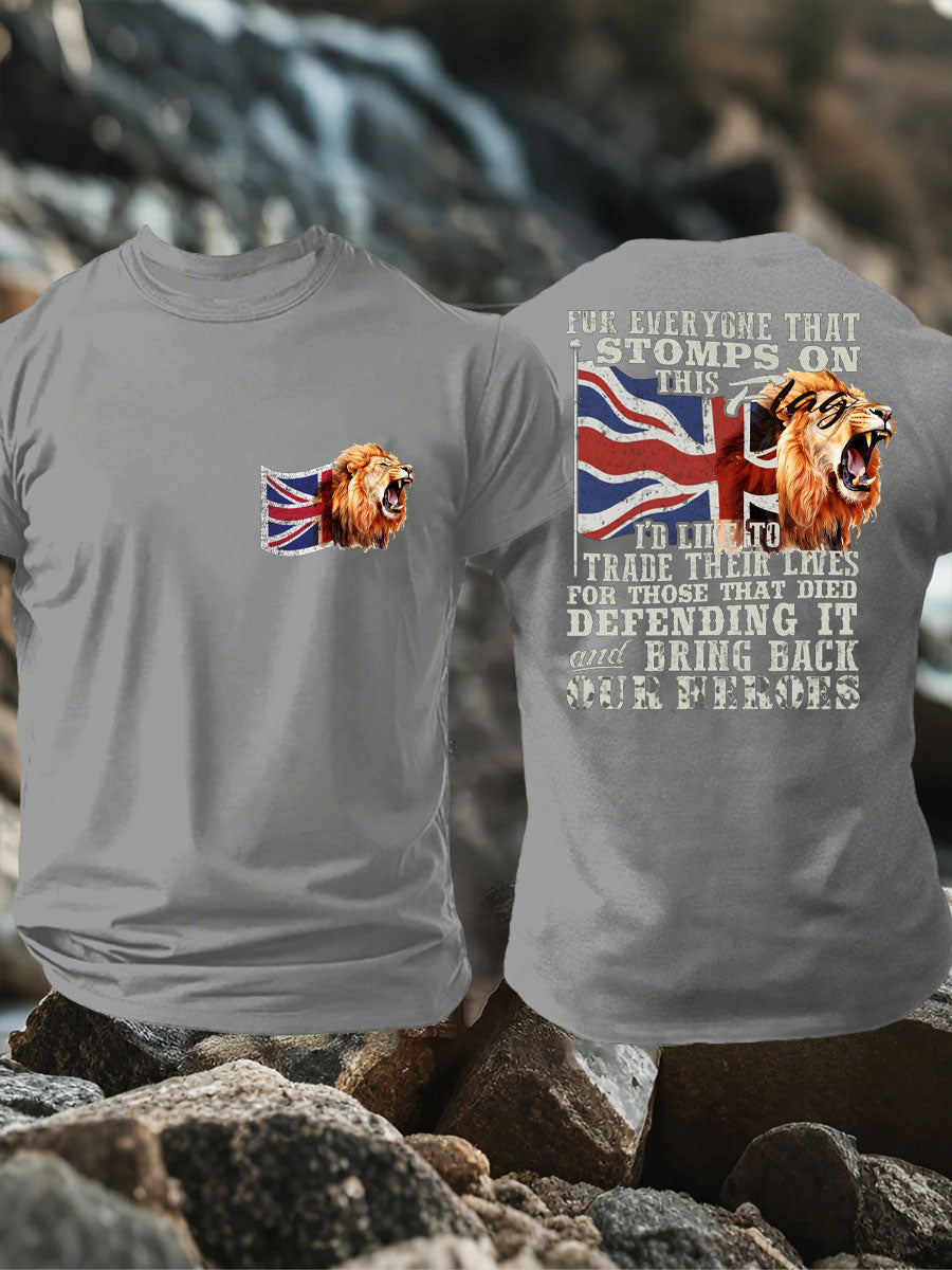 Men's UK Flag Lion Patriotic Printed T-shirt