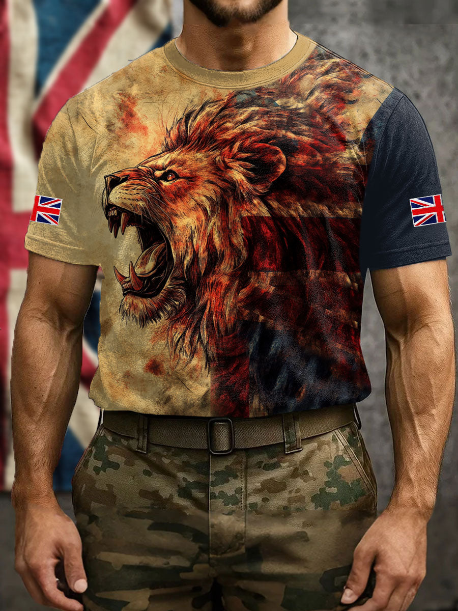 Men's UK Flag Lion Printed T-shirt