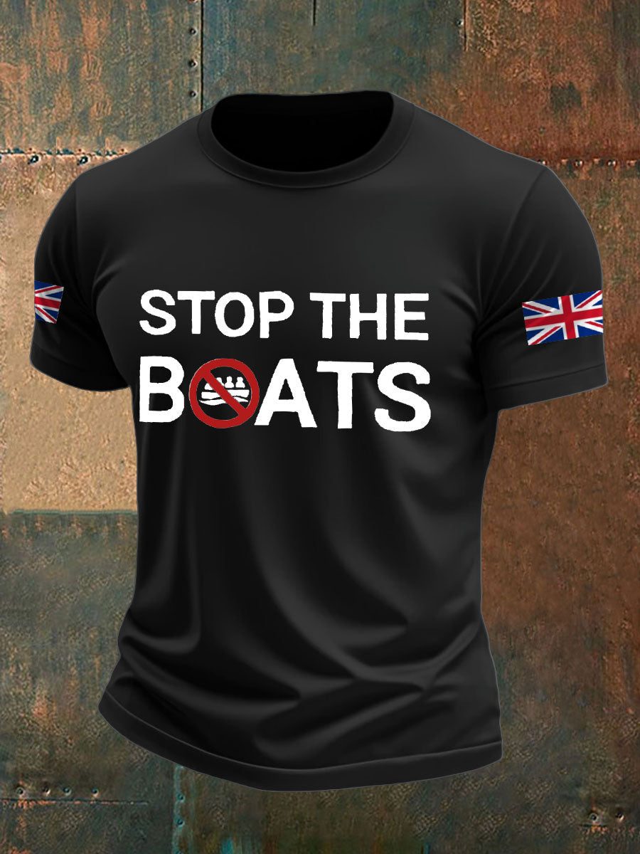 Men's UK Flag Stop The Boats Printed T-shirt
