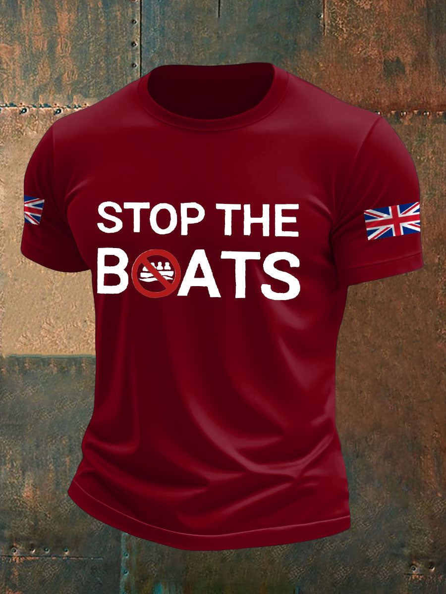 Men's UK Flag Stop The Boats Printed T-shirt