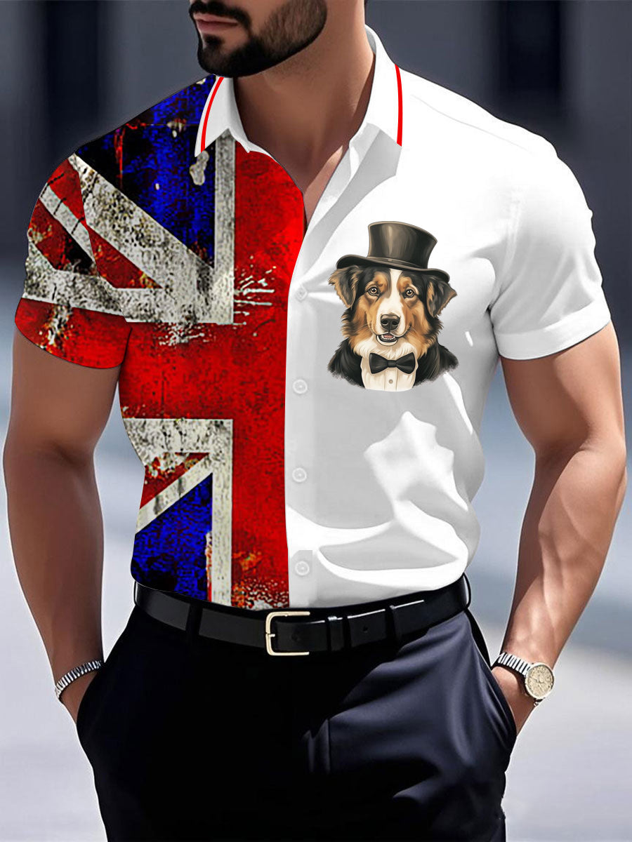 Men's Vintage England Flag Dog Casual Shirt