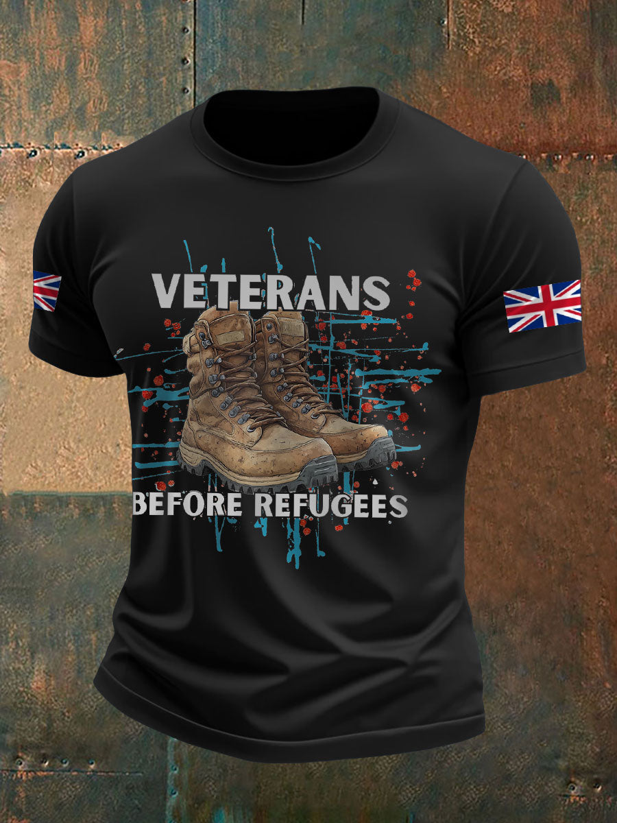 Men's UK Immigration Veterans Before Refugees Printed T-shirt