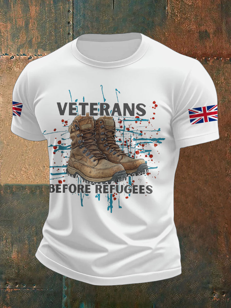 Men's UK Immigration Veterans Before Refugees Printed T-shirt