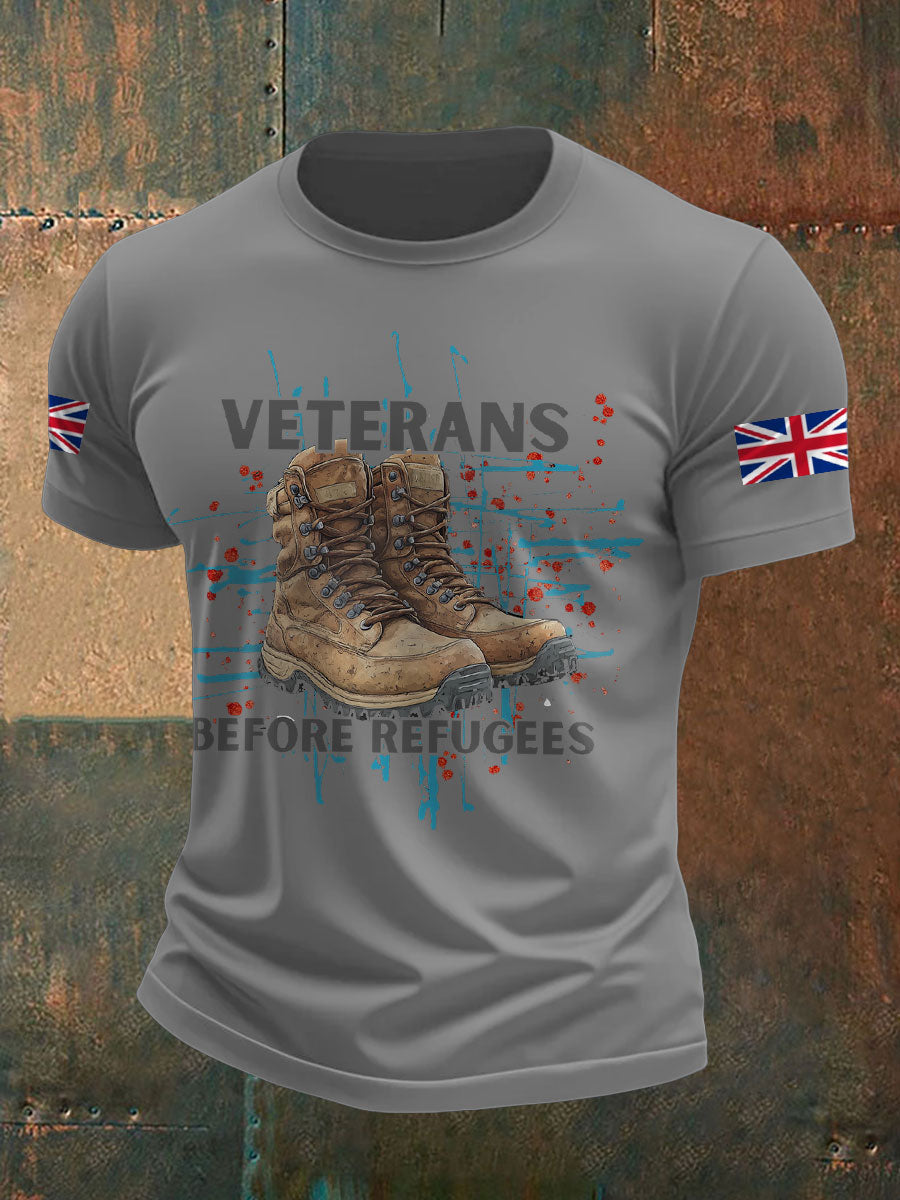 Men's UK Immigration Veterans Before Refugees Printed T-shirt