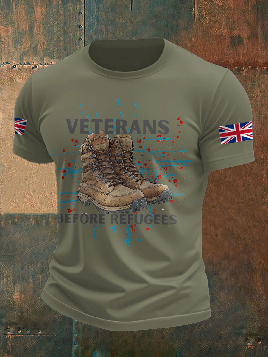 Men's UK Immigration Veterans Before Refugees Printed T-shirt