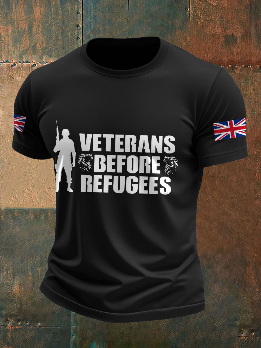 Men's UK Immigration Veterans Before Refugees Printed T-shirt
