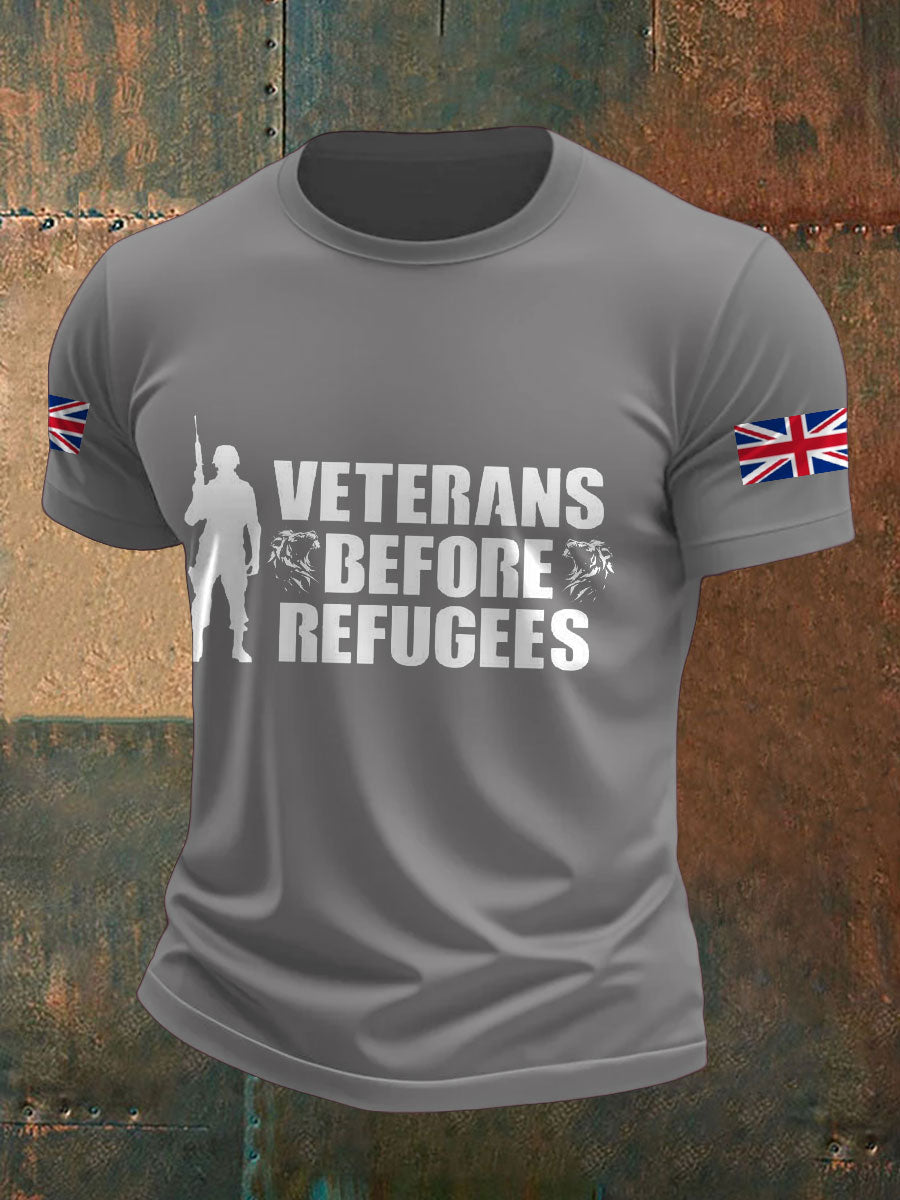 Men's UK Immigration Veterans Before Refugees Printed T-shirt