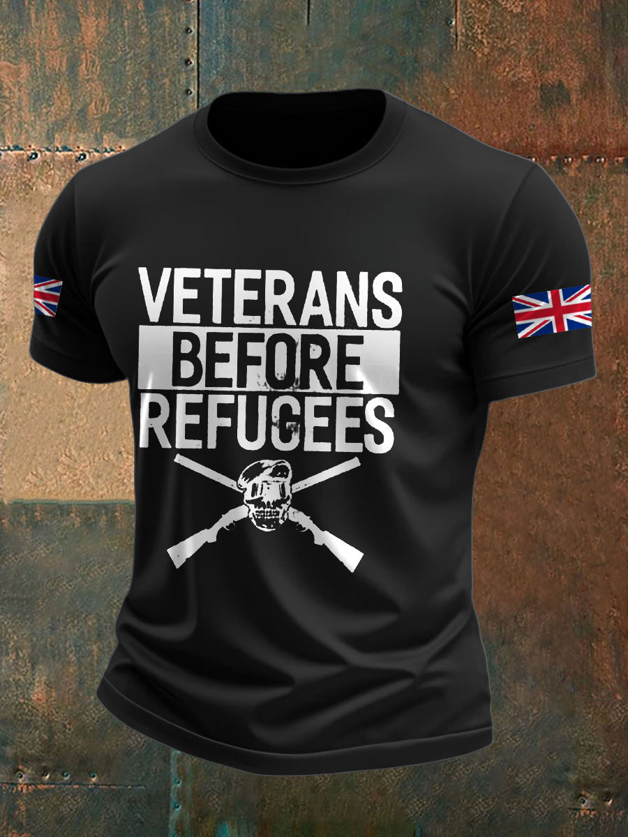 Men's UK Immigration Veterans Before Refugees Printed T-shirt