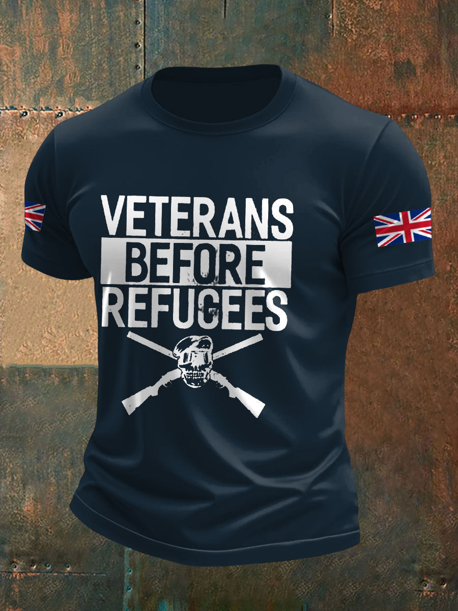 Men's UK Immigration Veterans Before Refugees Printed T-shirt