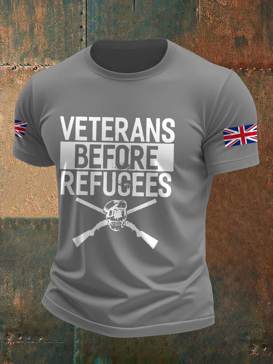 Men's UK Immigration Veterans Before Refugees Printed T-shirt