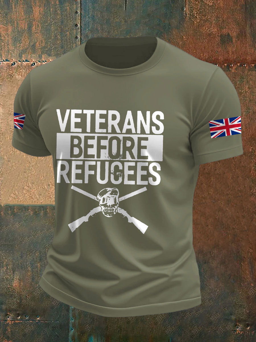 Men's UK Immigration Veterans Before Refugees Printed T-shirt