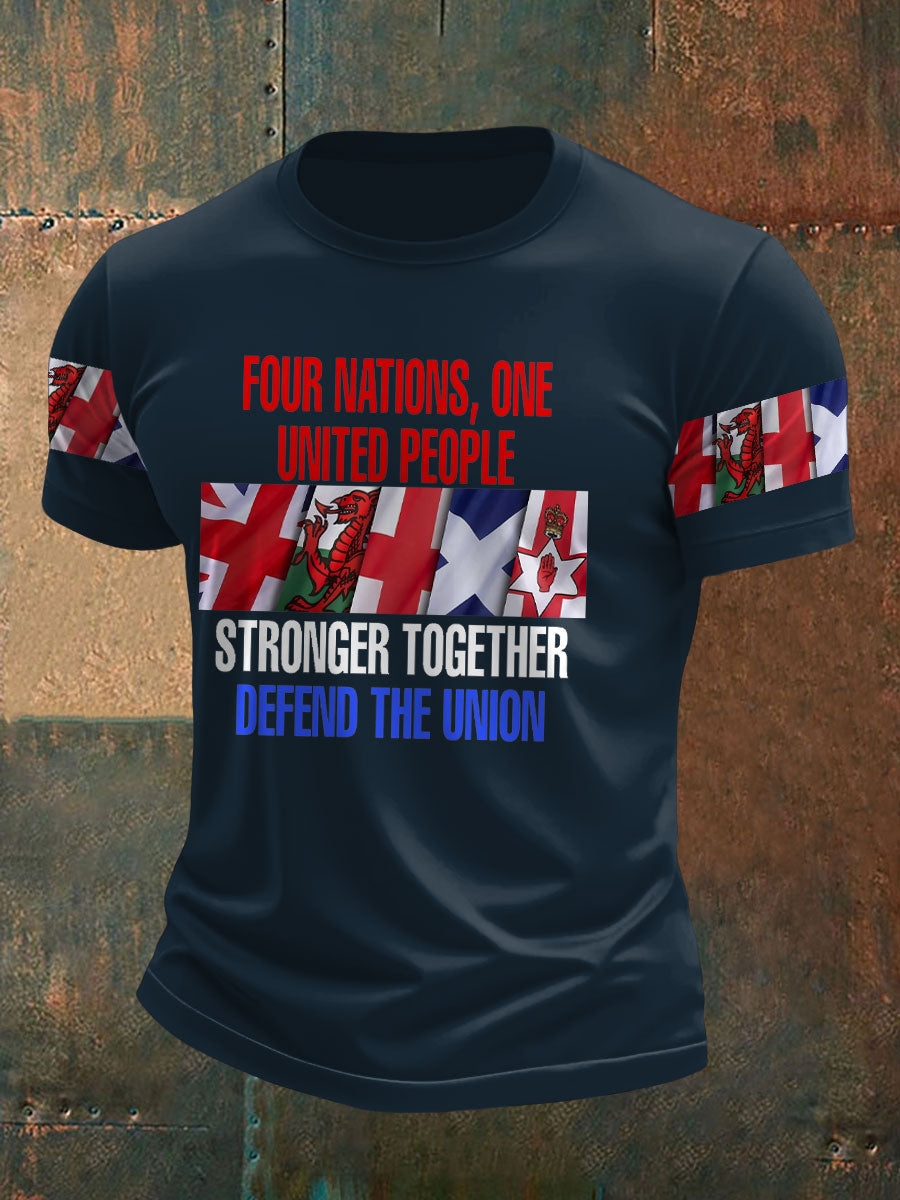 Men's UK Flag Immigration Stronger Together Printed T-shirt