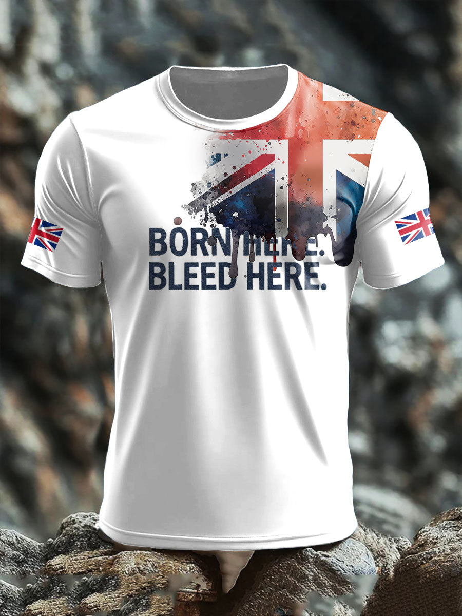 Men's UK Flag ImmigrationBorn Here Bleed Here Printed T-shirt