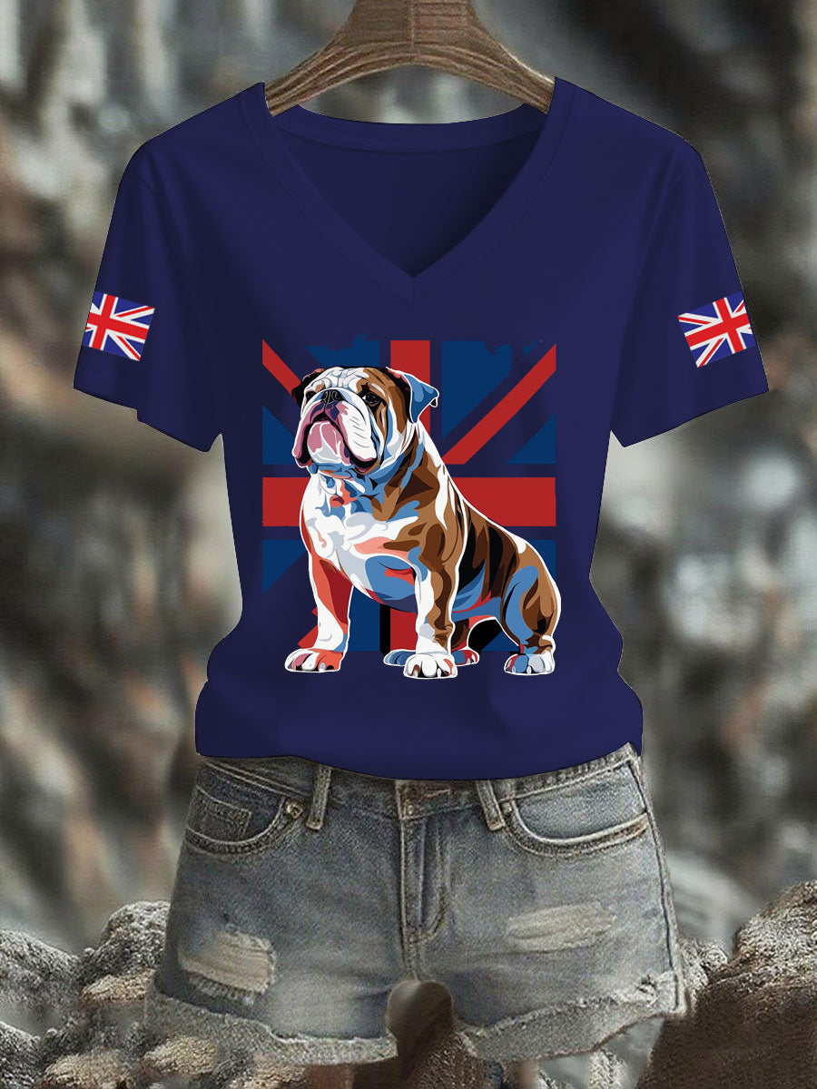Women's Vintage England Flag Casual Printed V-neck T-Shirt