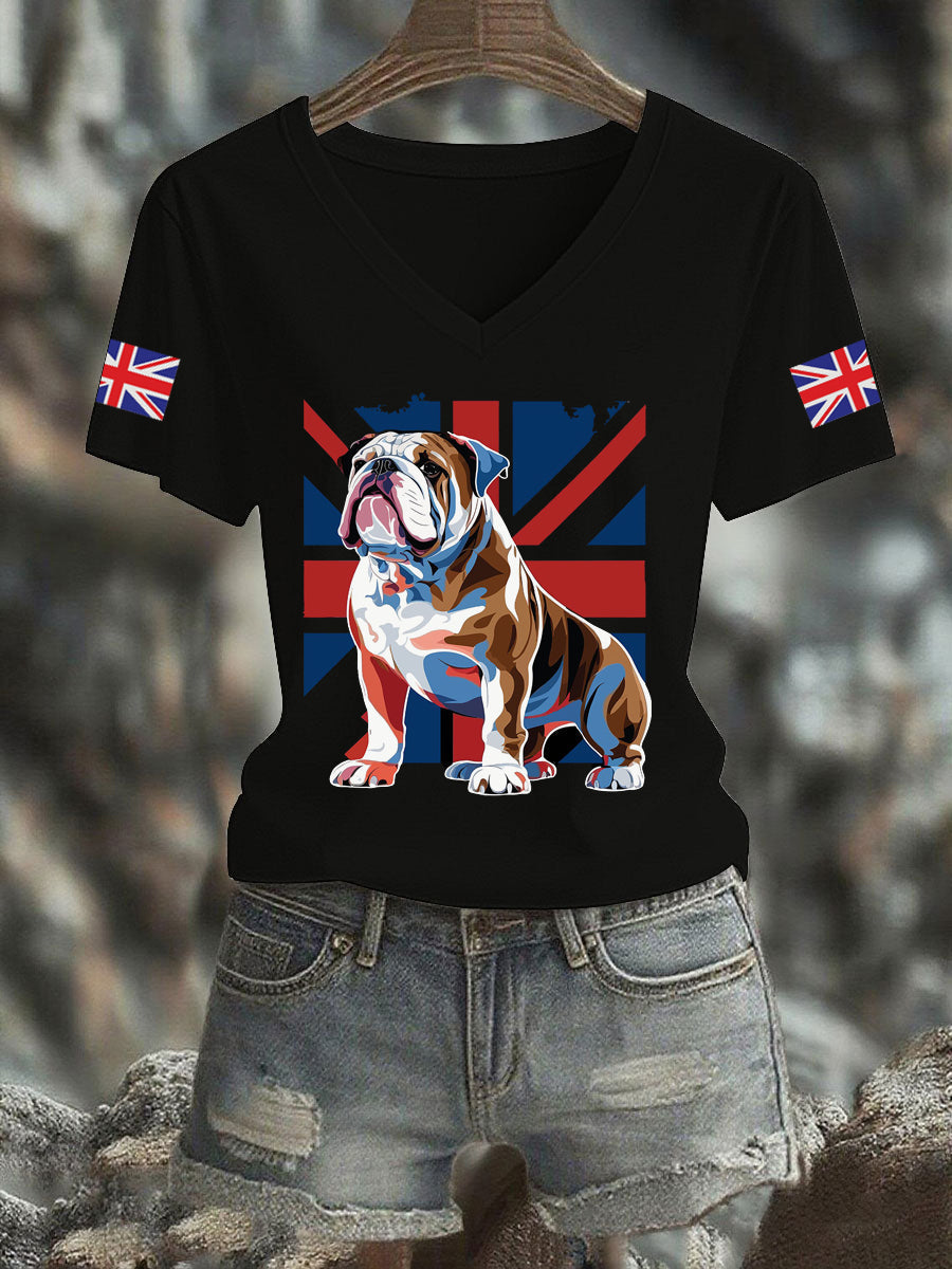 Women's Vintage England Flag Casual Printed V-neck T-Shirt
