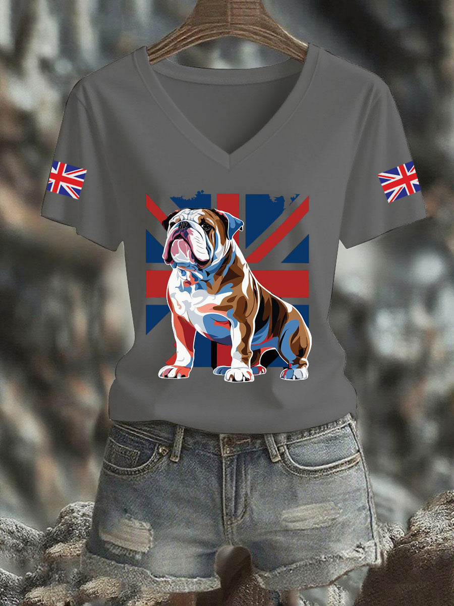 Women's Vintage England Flag Casual Printed V-neck T-Shirt