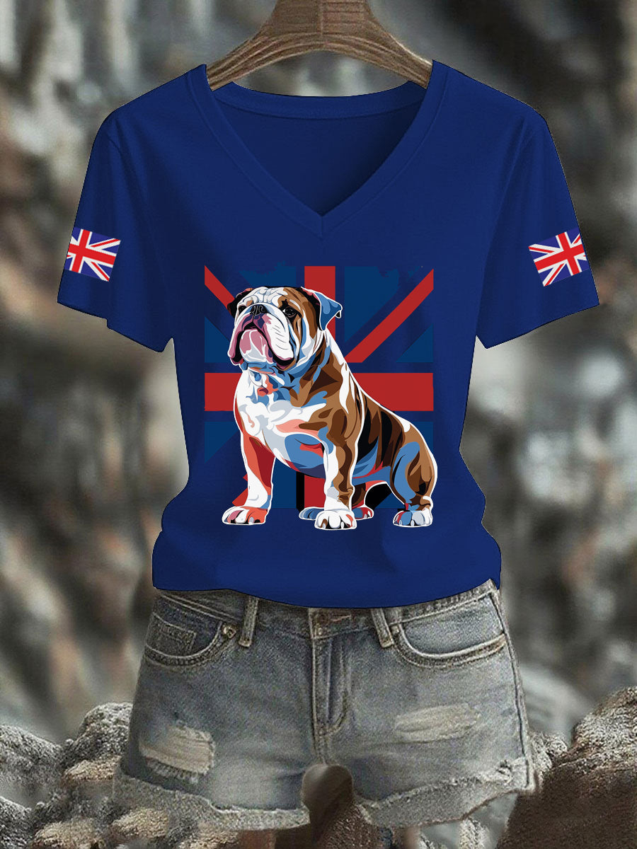 Women's Vintage England Flag Casual Printed V-neck T-Shirt