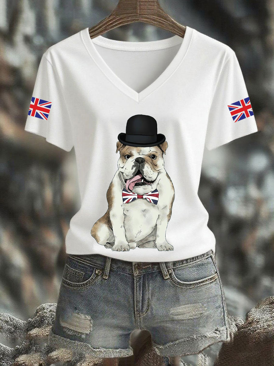 Women's Vintage England Flag Casual Printed V-neck T-Shirt