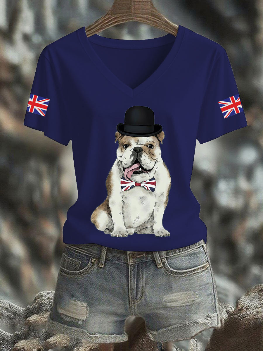 Women's Vintage England Flag Casual Printed V-neck T-Shirt