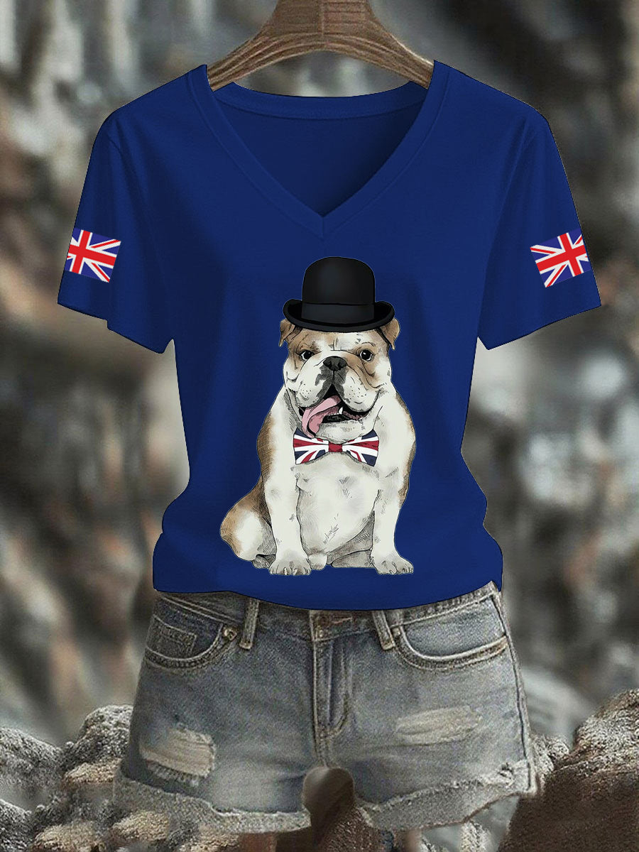 Women's Vintage England Flag Casual Printed V-neck T-Shirt
