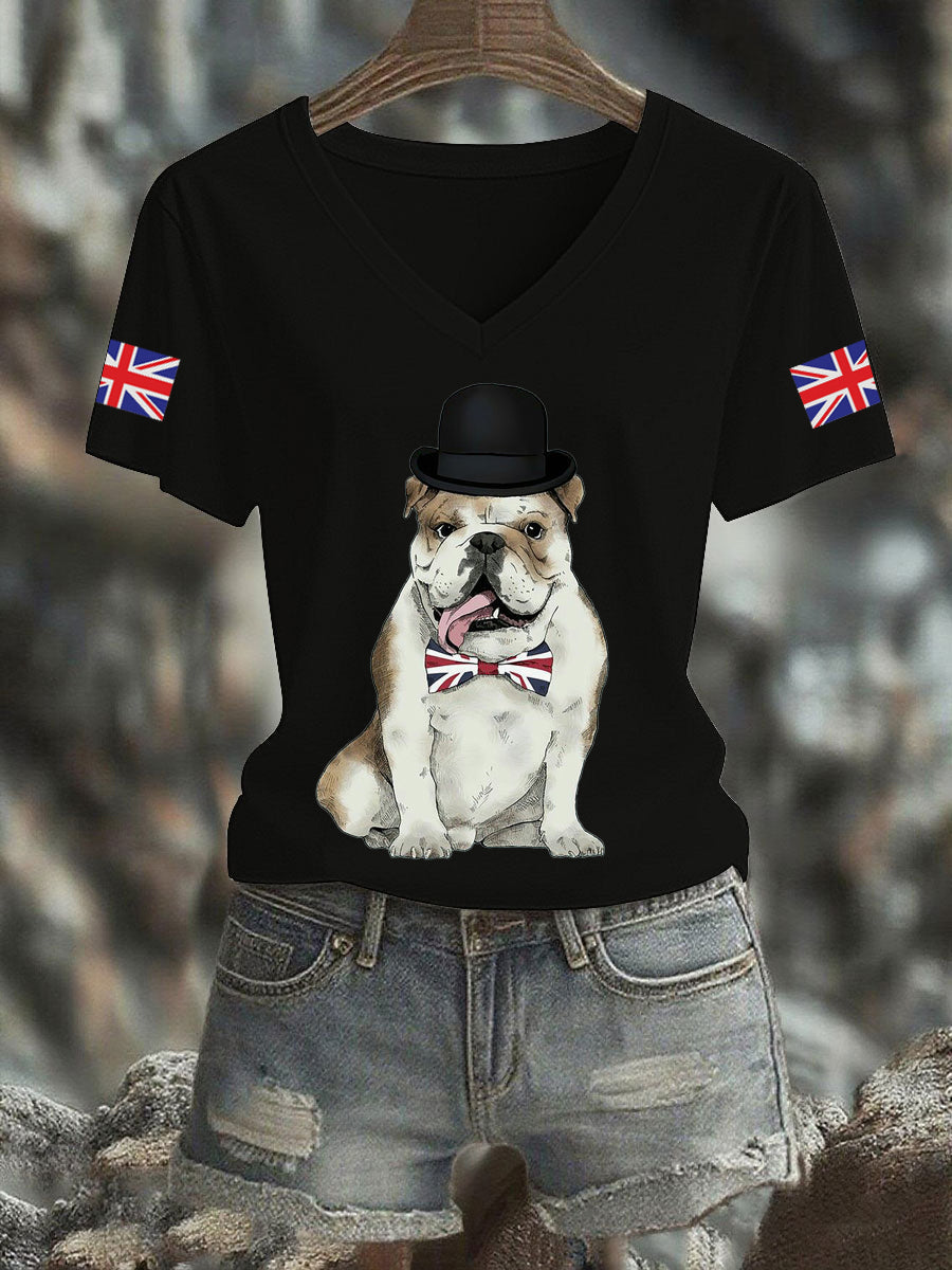 Women's Vintage England Flag Casual Printed V-neck T-Shirt