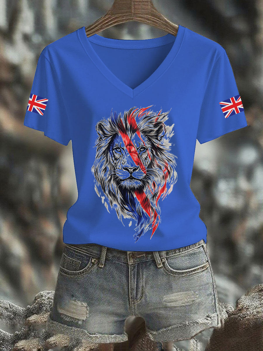 Women's Vintage England Flag Casual Printed V-neck T-Shirt