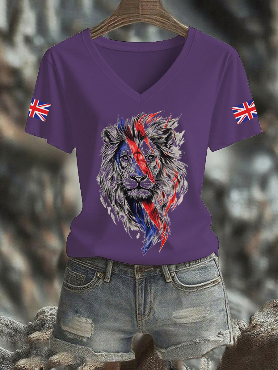 Women's Vintage England Flag Casual Printed V-neck T-Shirt