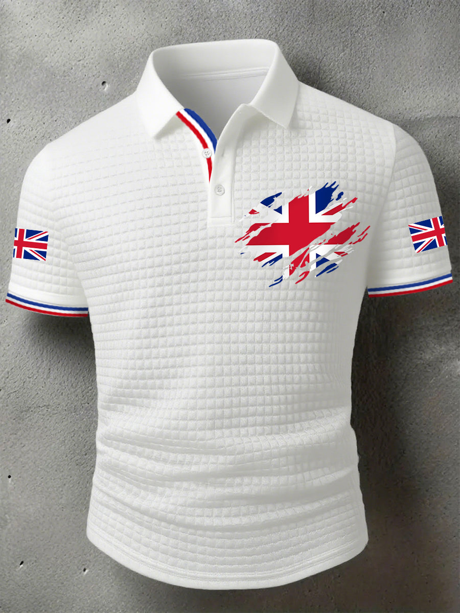 Men's UK Flag Print Casual Short-Sleeve Waffle Top