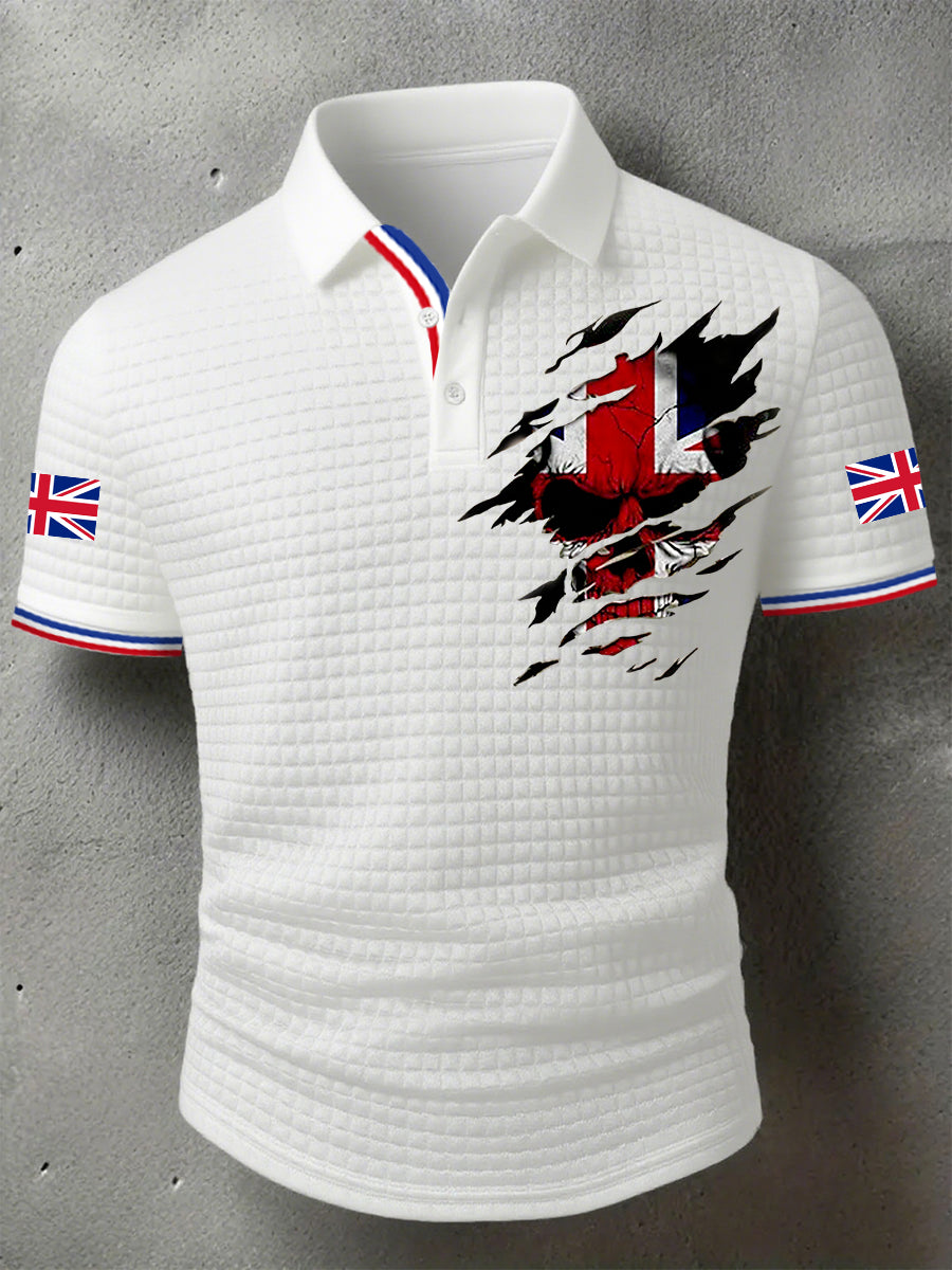 Men's UK Flag Skull Print Casual Short-Sleeve Waffle Top